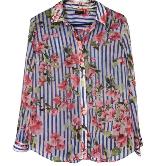 TALBOTS‎ COTTAGECORE FLORAL LONG SLEEVE SEMI SHEER BUTTON UP SHIRT PETITE MEDIUM - Picture 1 of 11